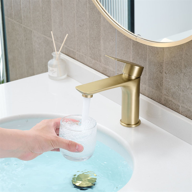 Robinets de lavabo de salle de bain à poignée simple et robinets de lavabo de salle de bain à poignée simple, Or brossé