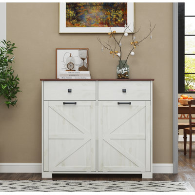 Farmhouse Double Tilt Out Trash Cabinet With 2 Drawers And Metal Handles