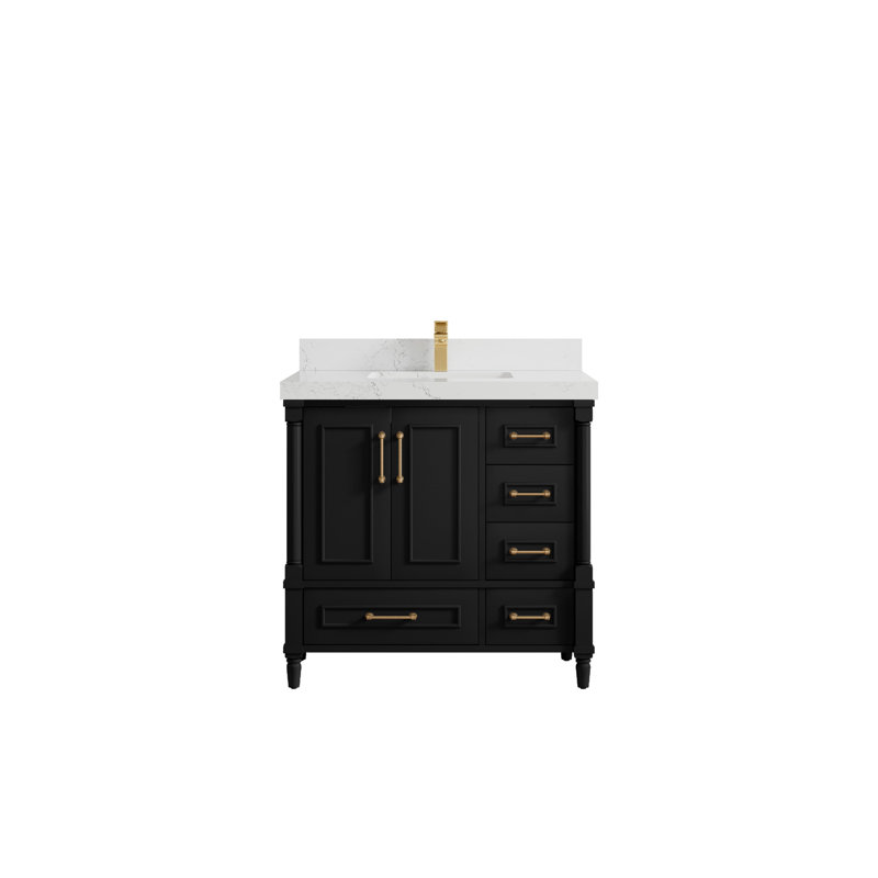 36'' Single Bathroom Vanity with Quartz Top, Black, Empira