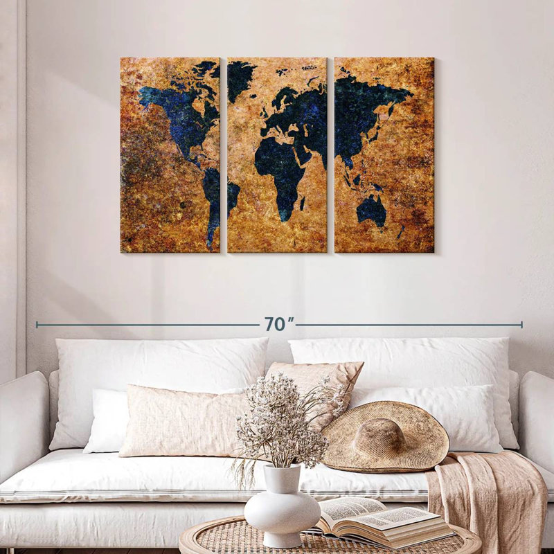 Carte du monde grunge Aliaz, H 28 po x l 45 po