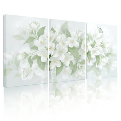 «White Cherry Blossom», reproduction d'art sur toile, ensemble de 3 peintures à l'huile