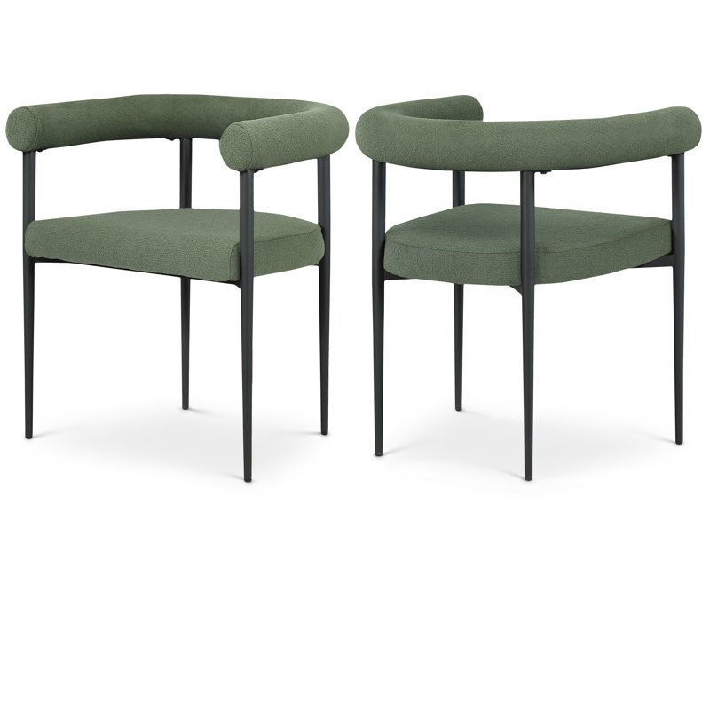 Isser Fabric Upholstered Back Side Chair Dining Chair, Green Boucle Fabric