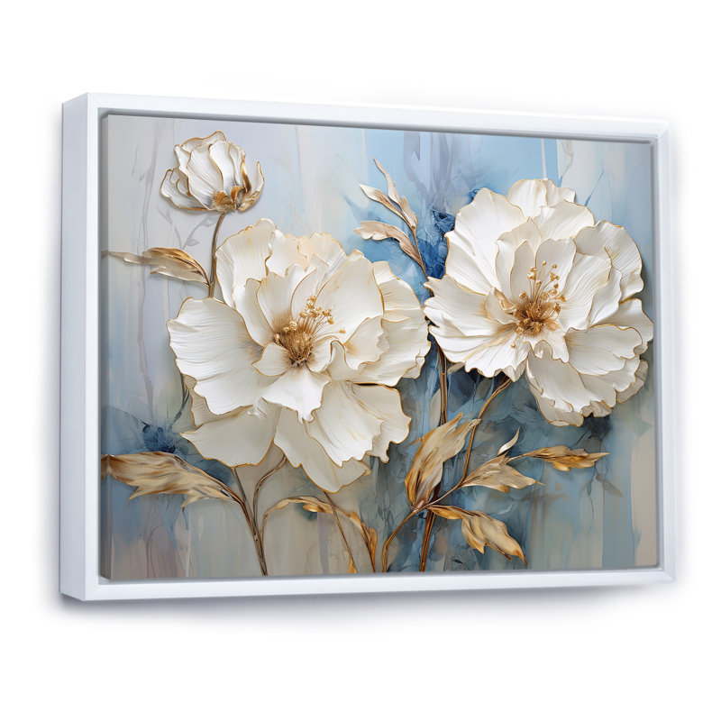 Minimalisme, œillets blancs sur toile, H 30 po x l 40 po x P 1,5 po, Cadre flottant blanc