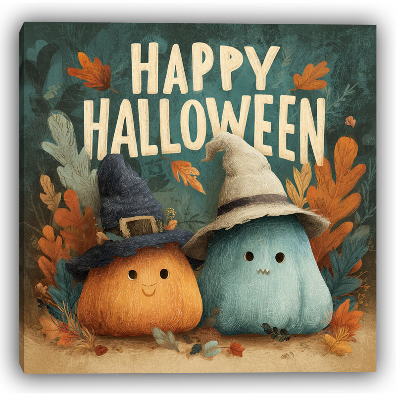 «Pumpkin Friends in Witch Hats», art mural sur toile tendue