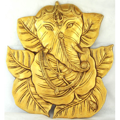 Décoration murale en laiton avec feuilles de Pipal Ganesha