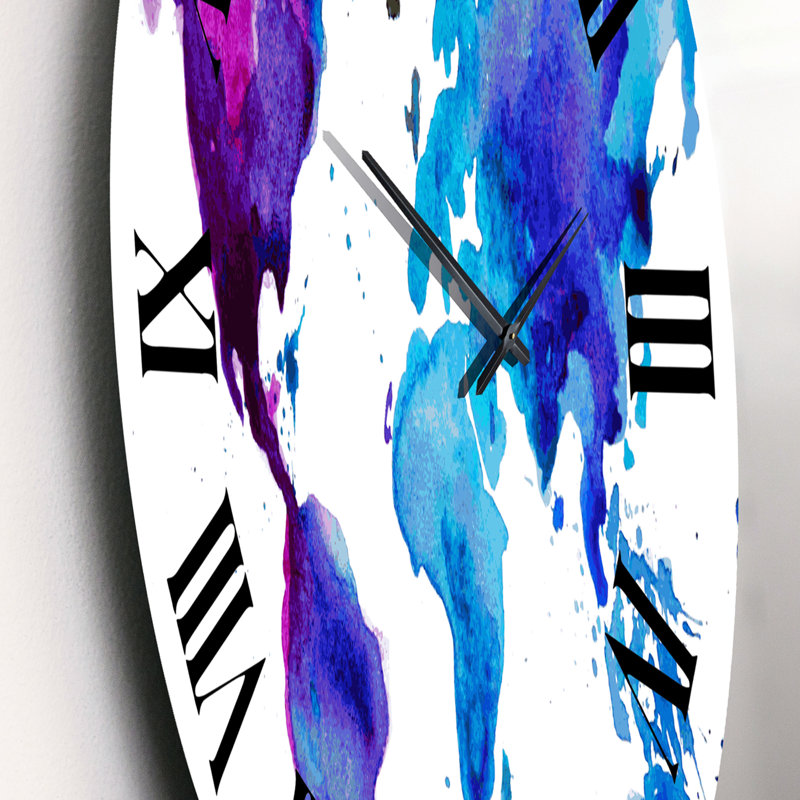 Carte du monde mauve et bleue - Horloge murale moderne, Petit