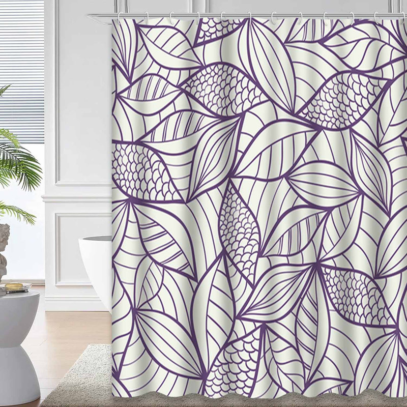 Rideau de douche imperméable moderne à motif floral et mauve avec 12 crochets, L 72 po x l 84 po