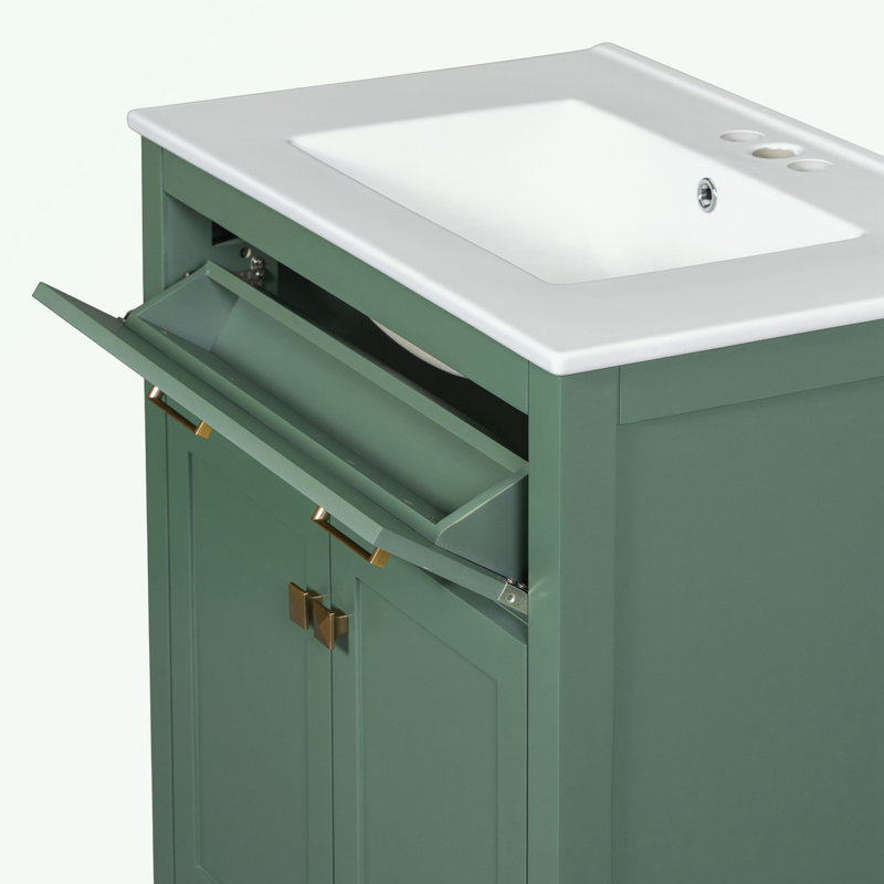 Armoire de salle de bain Ofek, Vert, Doré