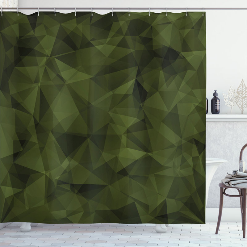 Geometric Shower Curtain with Hooks Included, 75"H x 69"W, Hunter Green