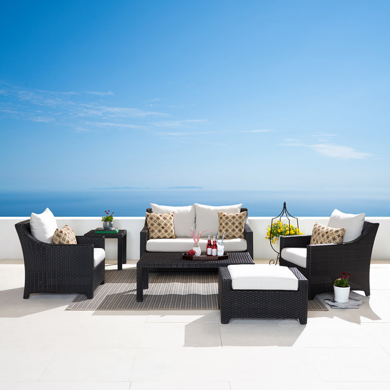 Ensemble de conversation de terrasse pour 5 personnes avec coussins Fionnula, Tissage uni Sunbrella® palette Cayenne