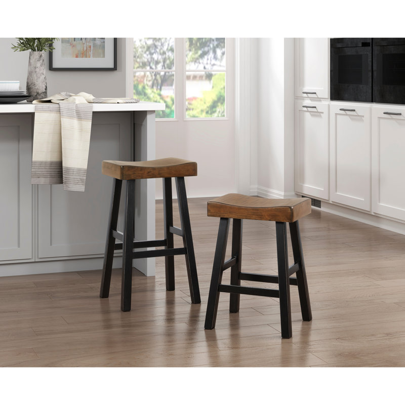 Tabourets de comptoir, 2 pièces, bois d'hévéa massif, brun noir, tabourets transitionnels 2 pièces, salle à manger brune