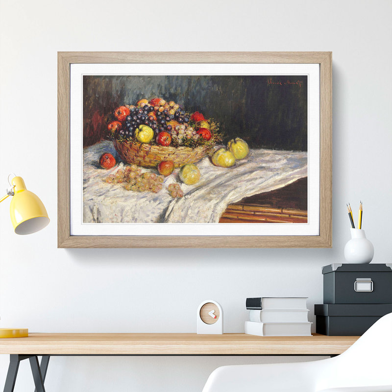 Apples and Grapes Vol.2 by Claude Monet - Picture Frame Painting, Oak Framed, 48cm H x 65cm W x 2cm D
