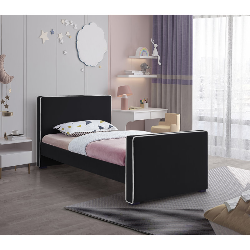 Haneesh Upholstered Unfinished Panel Bed, Twin, Black Velvet