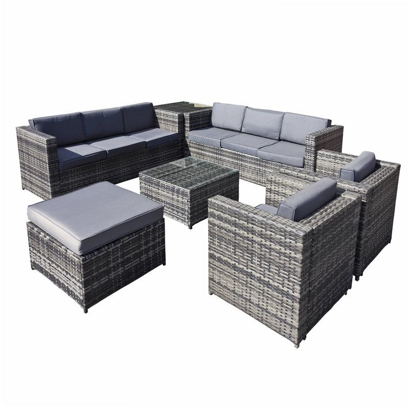 Malta Rattan 9 Seat U-Shape Set in Grey Walnut