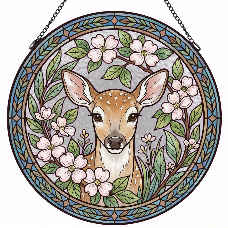 Panneau de vitrail floral cerf de cerf - 7,8H, 7.8"H