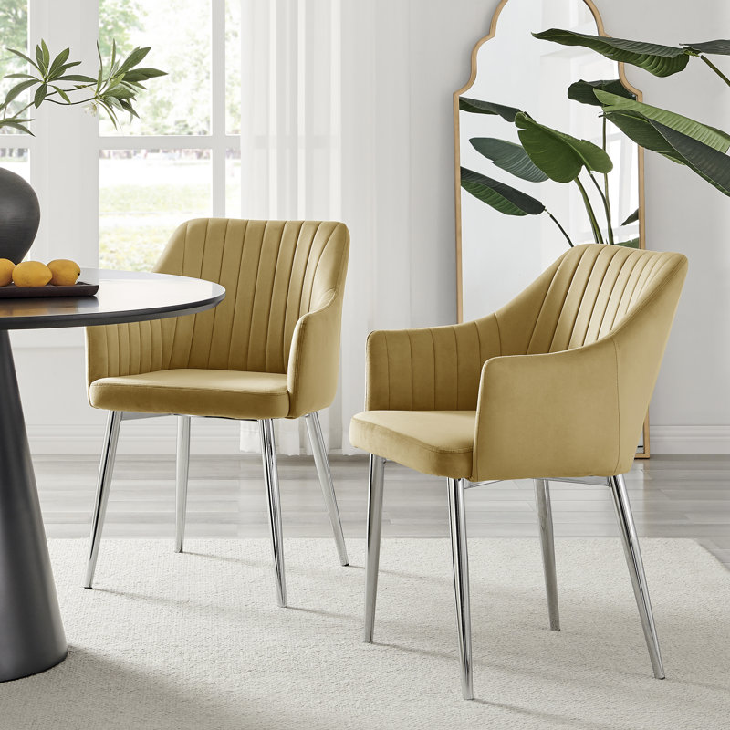 Wethersfield Velvet Upholstered Dining Chairs, Silver, Mustard