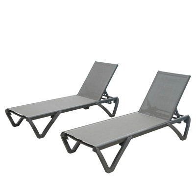 Patio Chaise Lounge Outdoor Aluminum Polypropylene Chair With Adjustable Backrest, Poolside Sunbathing Chair For Beach,Yard,Balcony (2 Lounge Chairs)
