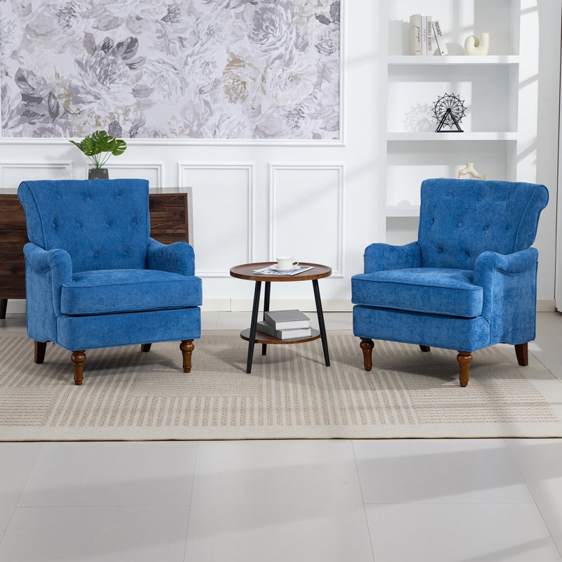 Accent Chair With Comfy Chenille Club Fabric 31.5×28.2×35.4 inch Fabric 1pc Accent Chair Light Blue