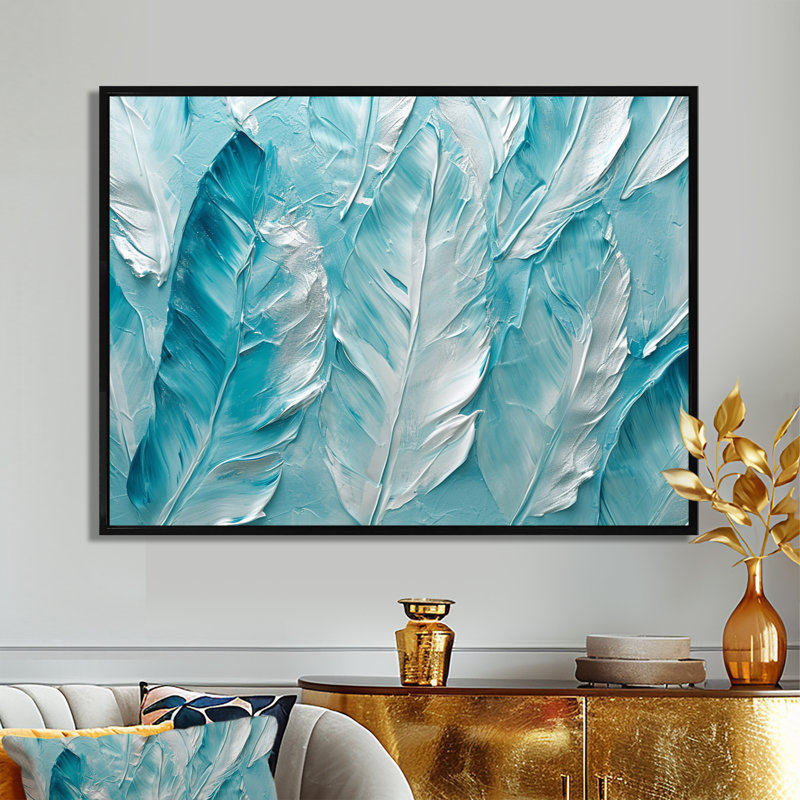 Décoration murale Tetsu - Plumes, H 12 po x l 20 po x P 1 po, Toile avec cadre flottant noir