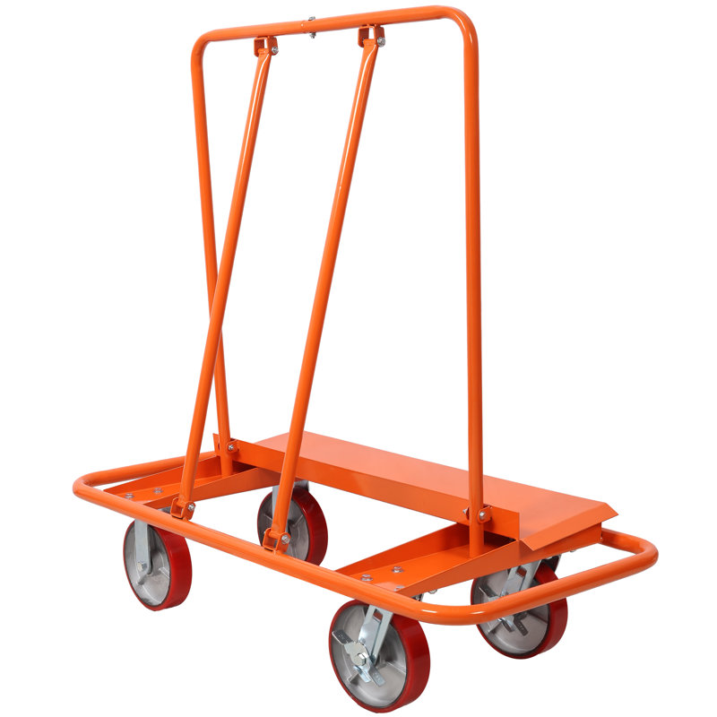 Chariot à panneaux de plaques de plâtre en acier, capacité de 1 500 kg, roues en polyuréthane de 20 cm, plateforme de 120,6 x 58,9 cm, monobloc, orange