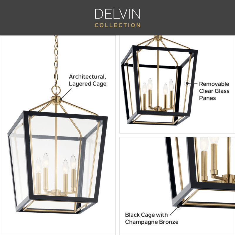 Lustre à 6 lumières Delvin, Noir / bronze champagne