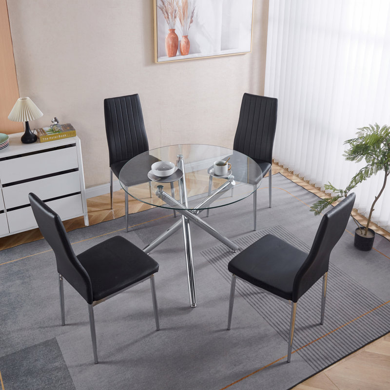 Ensemble de 4 chaises, pieds chromés, Noir
