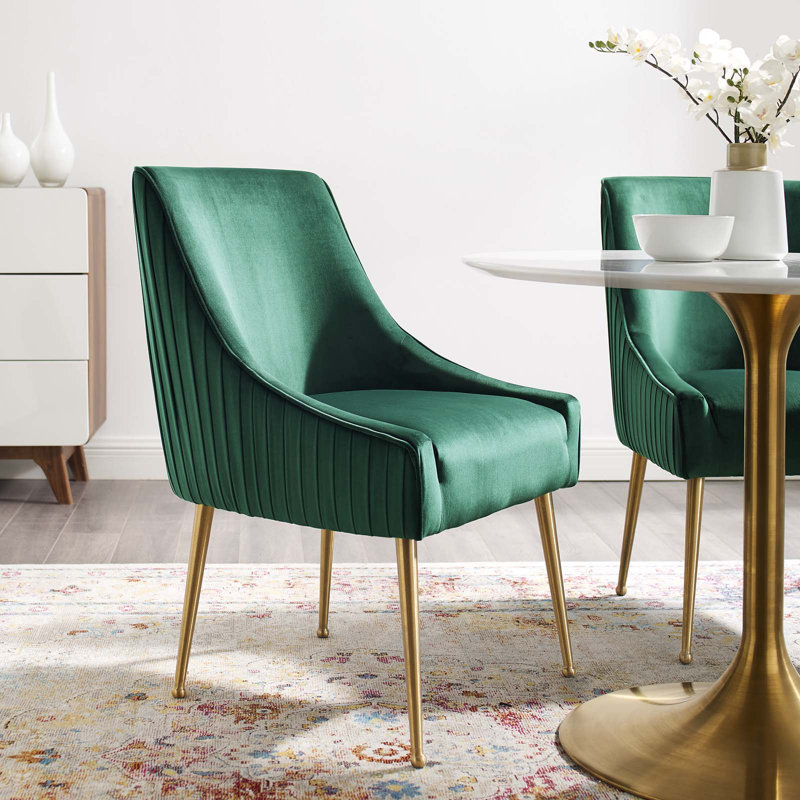 Chaise de salle à manger rembourrée Discern, Vert