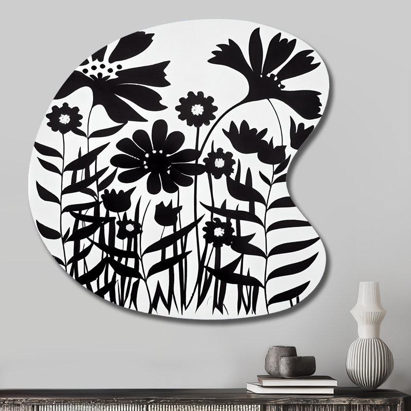 Art mural noir et blanc à fleurs V - fleur en forme de goutte asymétrique, H 27 po x l 27 po