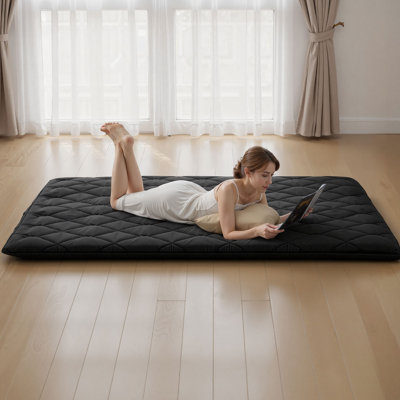 Japanese Tatami Mat, Queen Size Foldable Japanese Tatami Mattress, Futon Mattress with Storage Bag & Fastener, 9-Layer Floor Mat for Sleeping, Dorm, Meditation, Yoga, 80 x 60 x 3.5 in, Black