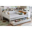 Lit de jour double en bois avec tablettes de rangement, lit multifonctionnel avec deux tiroirs de rangement et bureau d'étude-129865481