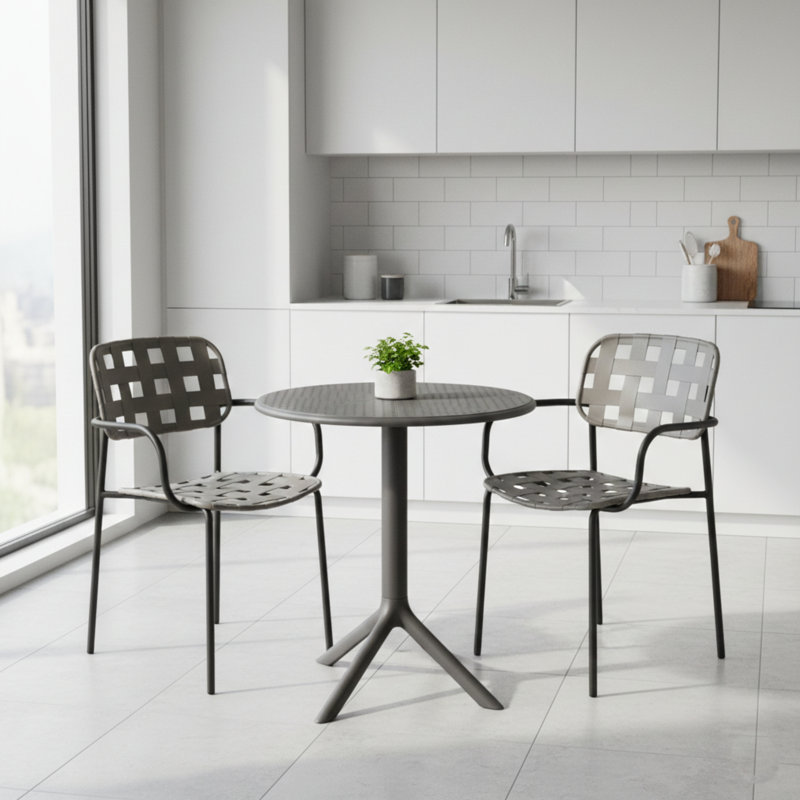 2 - Person Patio Dining Set with Round Table, Grey, Grey