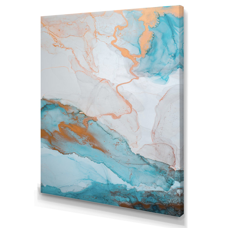 Luxe or turquoise marbré débit II - peinture, H 20 po x l 12 po x P 1 po, Toile tendue