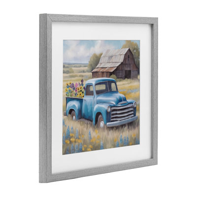 Camion à fleurs en bleu antique, reproduction sous verre, design par Kim Allen