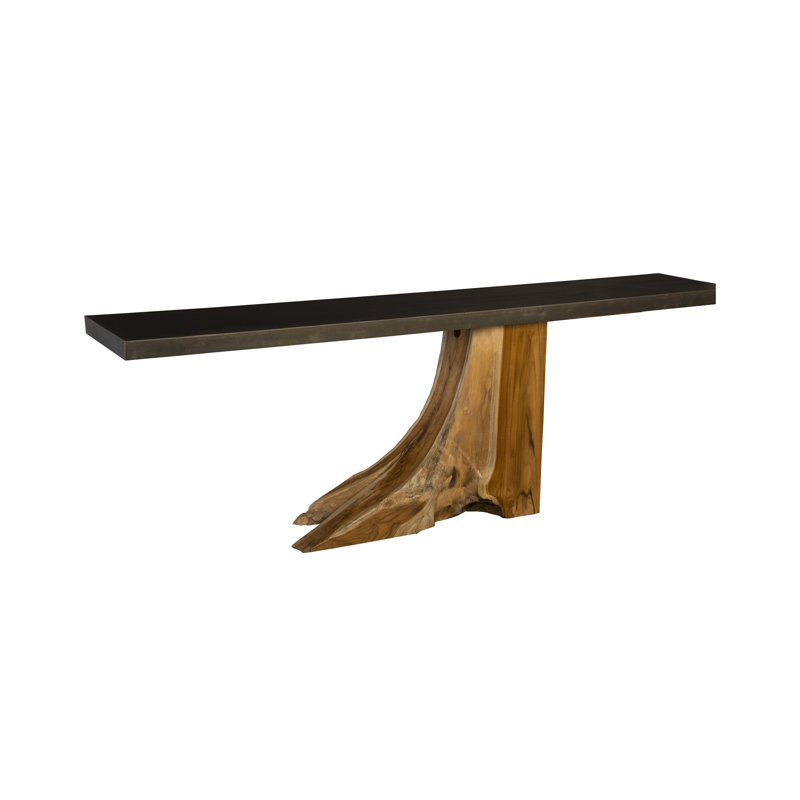 Console en bois de teck, plateau en tôle de fer