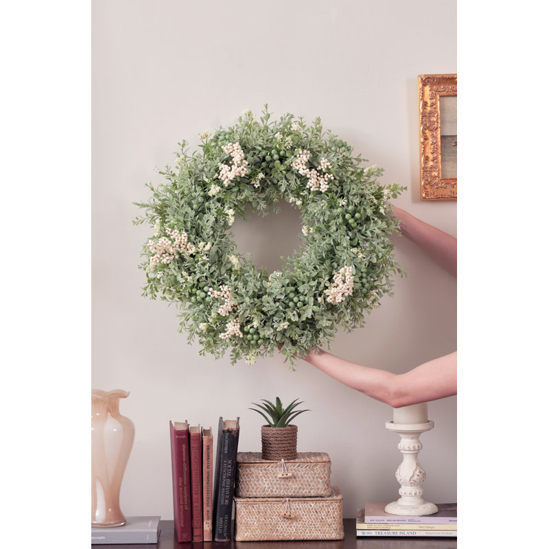 Artificial Plants Eucalyptus Wreath 20" for Home Shops Front Door Hanging Decor