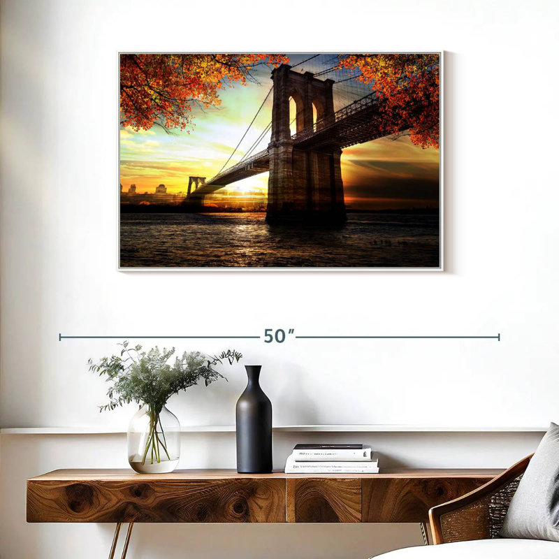 Paysage du pont de Brooklyn, Cadre flottant blanc, 37 po x 25 po