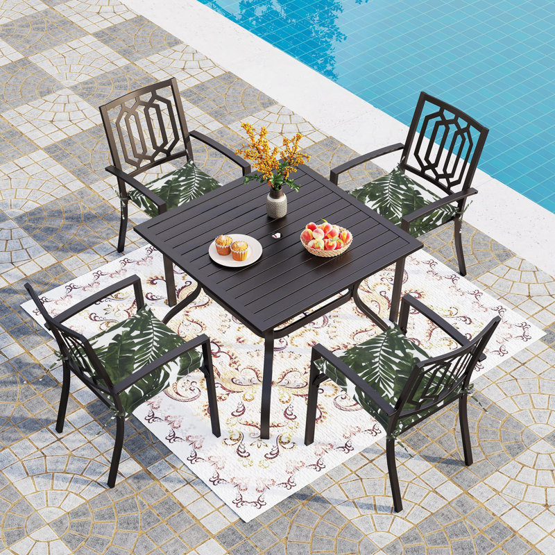 4PCS Outdoor Patio Seat Cushion Replacement Pads With Ties, 15"X 15" Square Palm Green Cushions For Garden Seating, Patio Lounging, Dining Areas, Crafted From Durable Polyester + Foam, Ideal For Refreshing Outdoor Furniture Comfort And Aesthetics