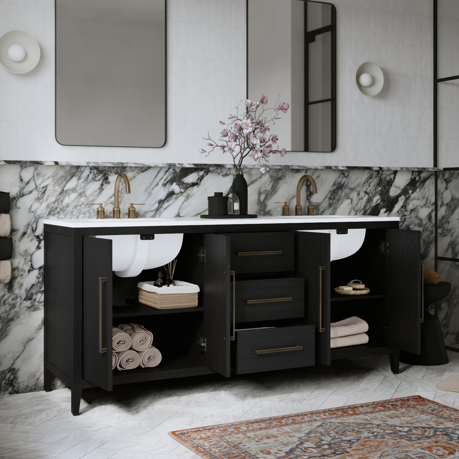 Alsup 72" Double Bathroom Vanity, Dark Weathered Oak
