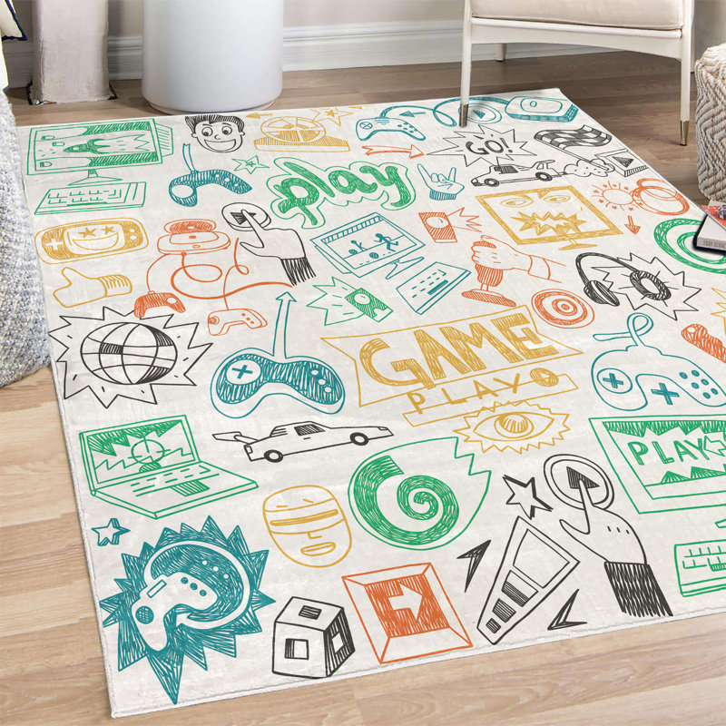 Oumar Video Games High Density Long Fiber Poly Threads Decorative Area Rug Carpet, Rectangle 5'1" x 7'5"