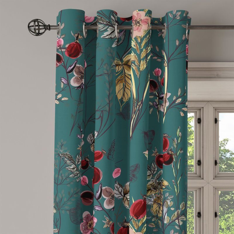 Rideau à œillets rétro avec fleurs et papillons Dakota Field, L 50 po x L 108 po