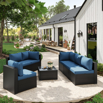 7-pieces Outdoor Rattan Wicker Sectional Seating Group With Cushions
