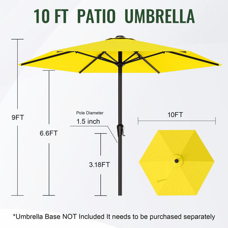 Parasol d'extérieur 10 pi avec protection contre les rayons UV UPF 50+ 10 pi, Jaune
