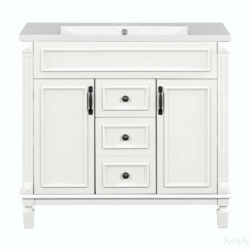 Leorn 35.1'' Single Bathroom Vanity with Resin Top, White