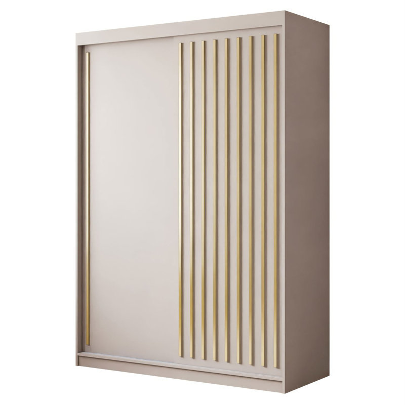 Sliding Wardrobe AURIS  with Gold Strips, Cashmire Matt