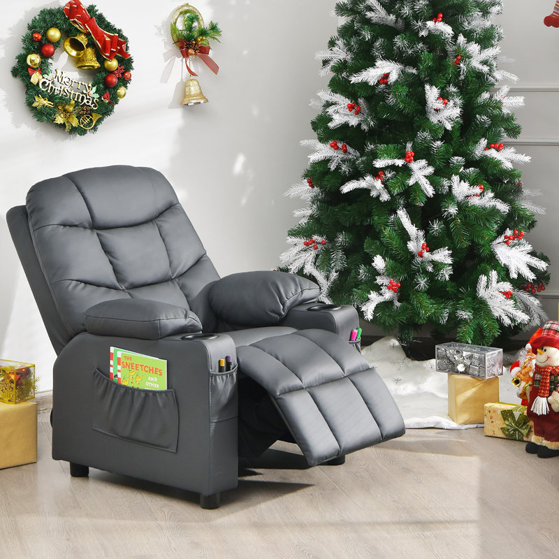 Quercia Kids 16'' Recliner Chair and Ottoman, Gray