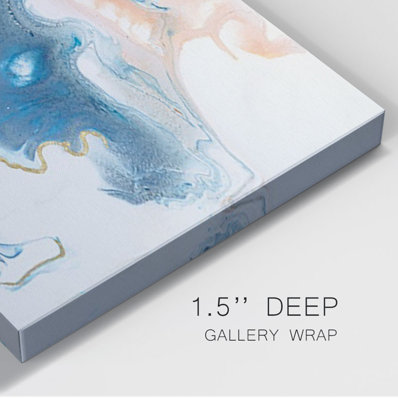 «Dancing Blue I», toile tendue avec châssis de qualité supérieure - prête à être accrochée, H 12 po x l 18 po