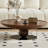39.37" Round Coffee Table - Carbon Steel Frame with Natural Wood Veneer Top, Modern Curved Accent Table for Living Room