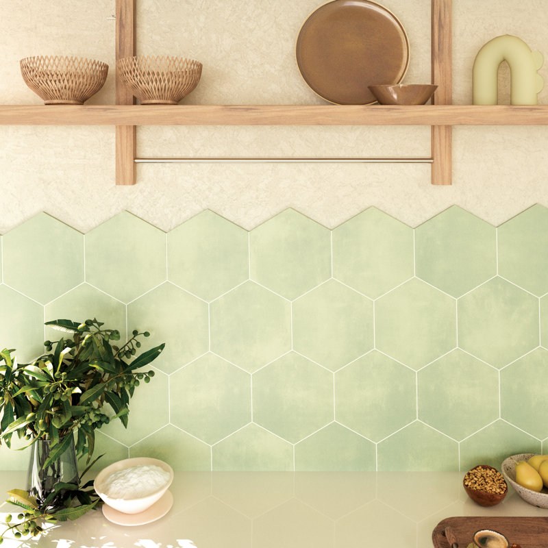 Horizon Hex 7-3/4" x 9"Porcelain Wall & Floor Tile, Verde