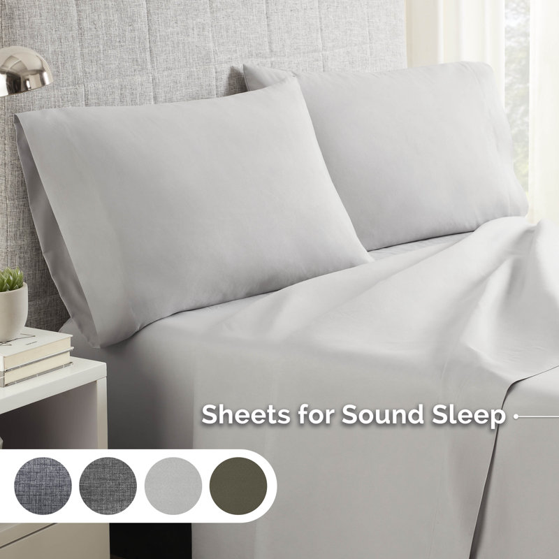 Crosshatch Microfiber, Queen Sheet Set with 2 Pillowcases, Light Gray