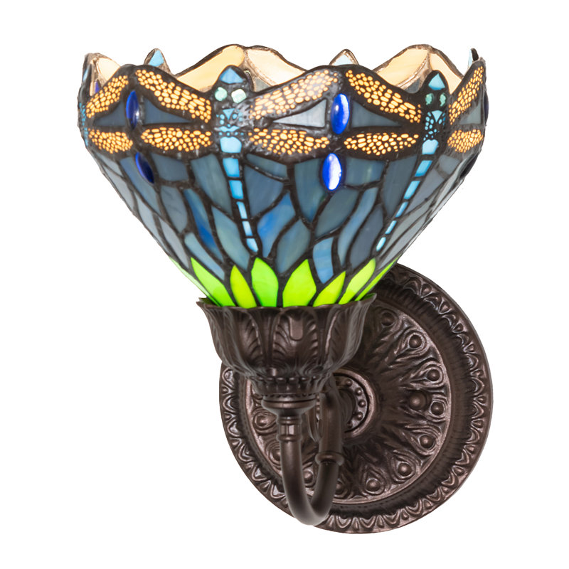 1 - Light Armed Sconce, Blue/Green/Beige